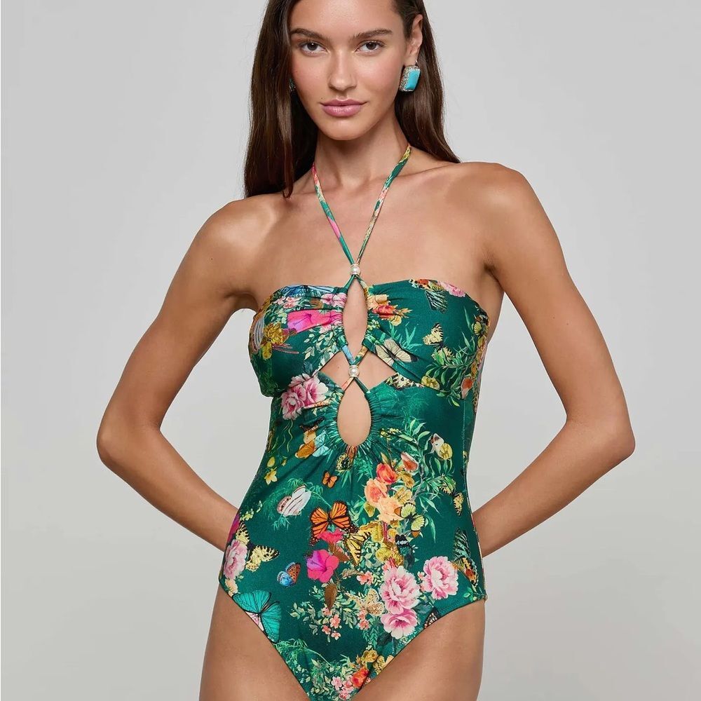 L'AGENCE Shiva One-Piece Swimsuit in Green Charonda Butterfly Size Small